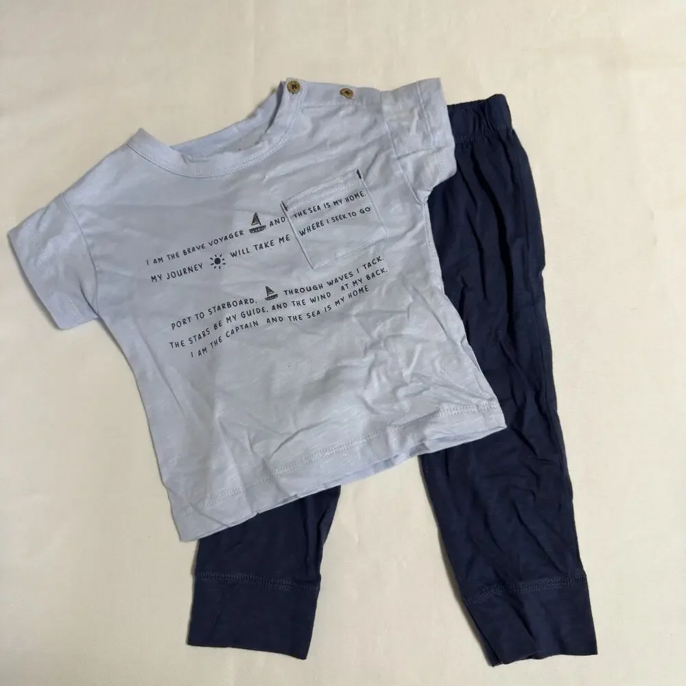 Carter's Baby Boy's Shirt & Pants Set 2 pc Outfit Size 12 Months Blue Sailboat
